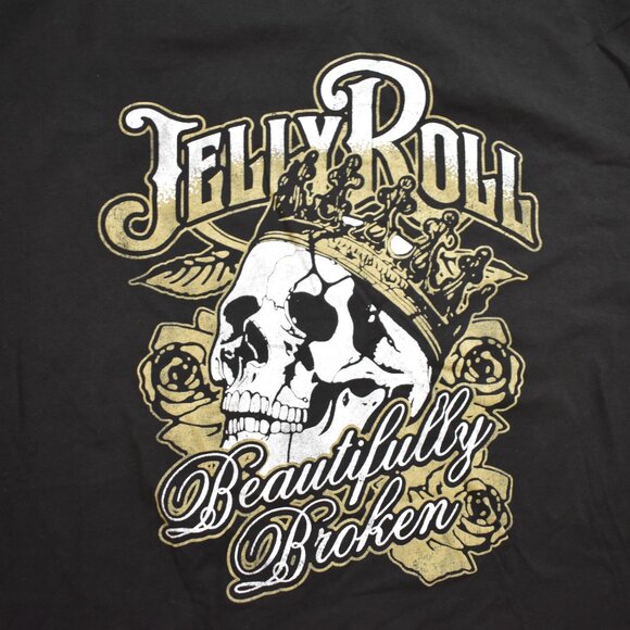 Jelly Roll Mens Beautifully Broken Crowned Skull Graphic Black Shirt New - Picture 2 of 2